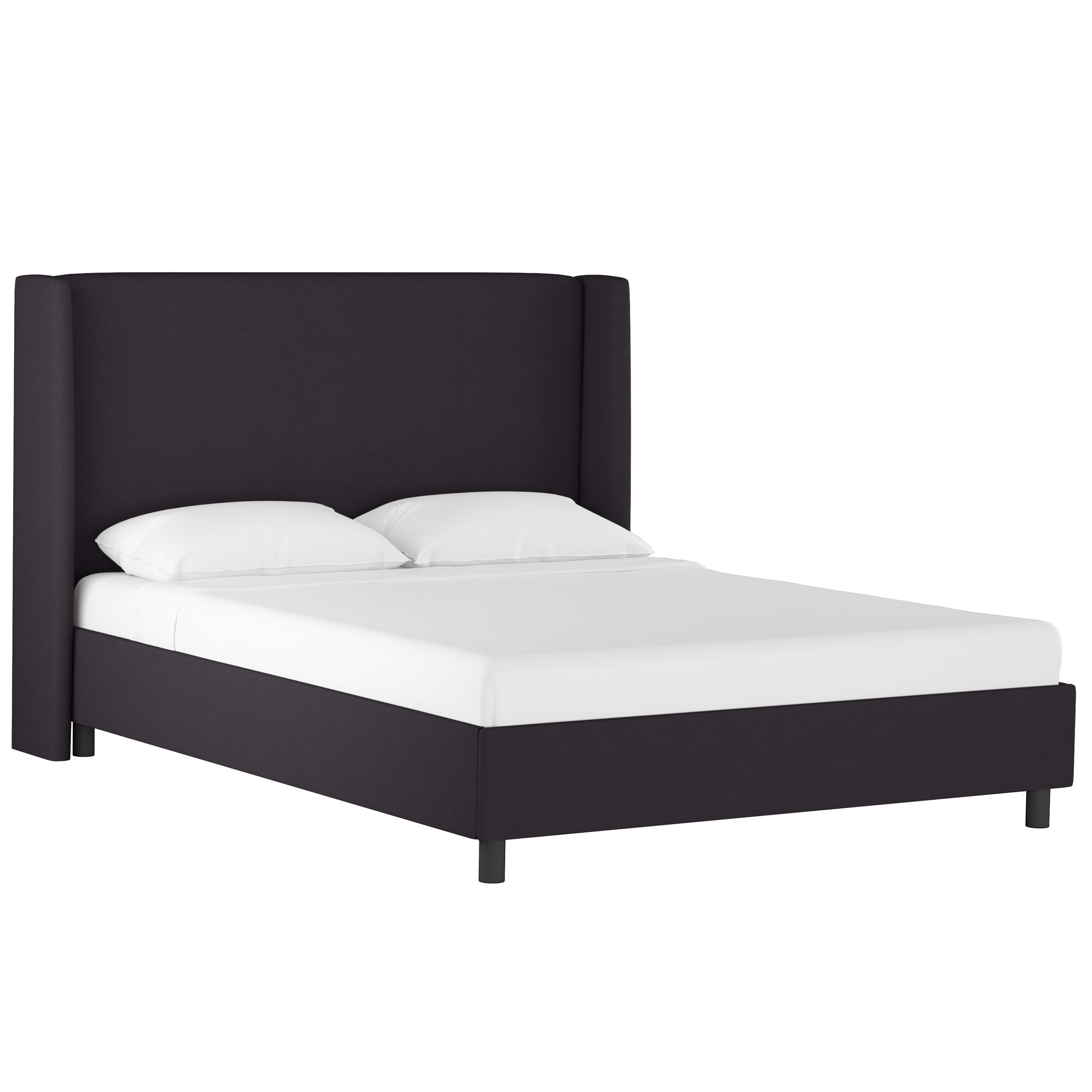Tilly Upholstered Low Profile Platform Bed, Linen Black, King