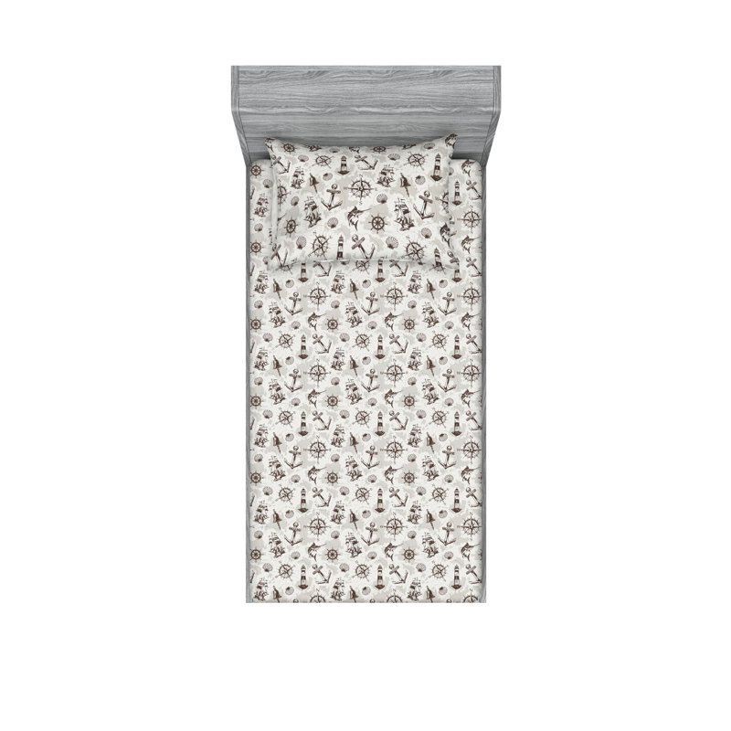 Drap-housse et taie décorative Ambesonne, motif nautique océan, coquille d'œuf cacao foncé