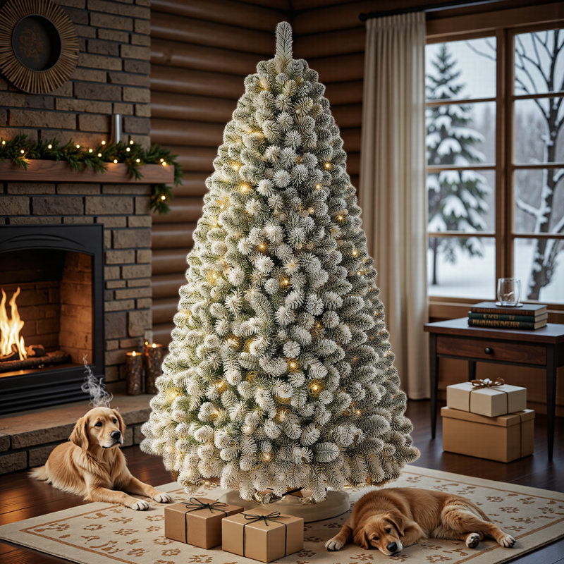 6FT Snow Flocked Prelit Artificial Christmas Tree, 6', Clear/White