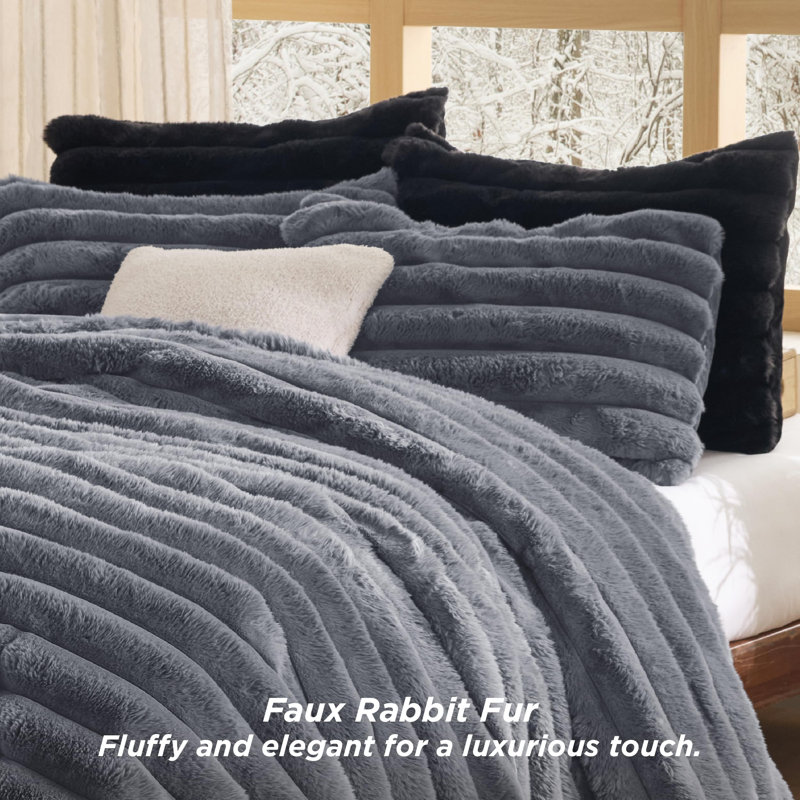 Bedsure Faux Fur Comforter Set, Gray, King Comforter + 2 King Pillowcases
