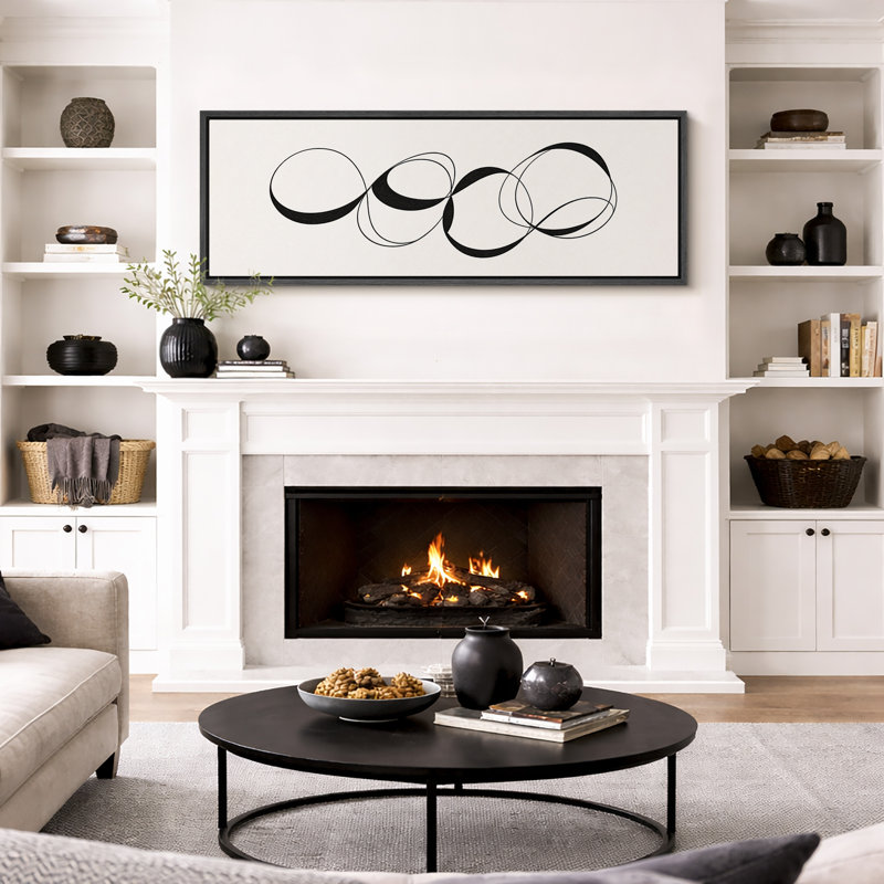 Abstrait noir et blanc, lignes courbes, très grandes photos, impression sur toile encadrée, Noir, 20" H x 60" W x 1.5" D