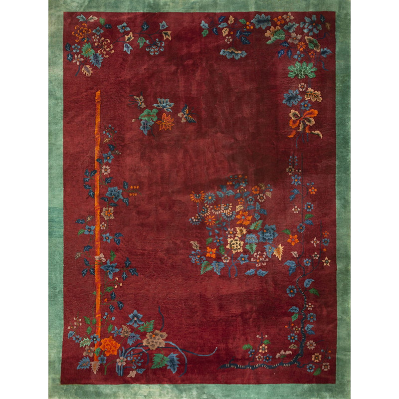 Antique Art Deco Medium Wool Red Rug