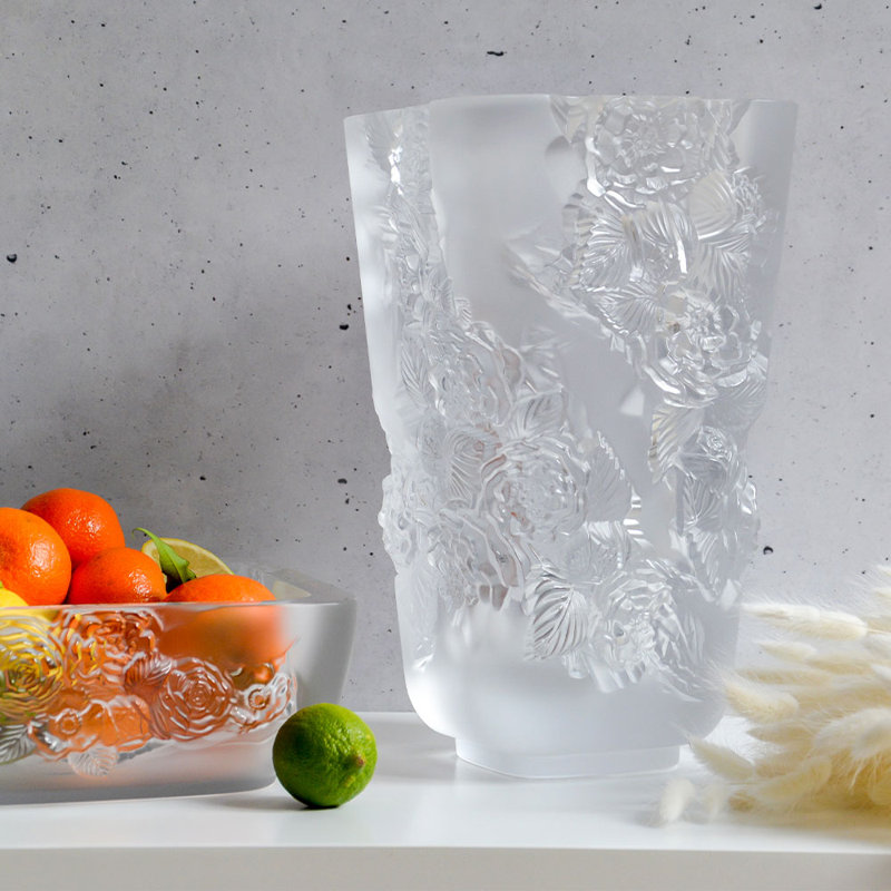 Pivoines Handmade Crystal Table Vase, 13.66" H x 8.23" W x 8.23" D, Clear