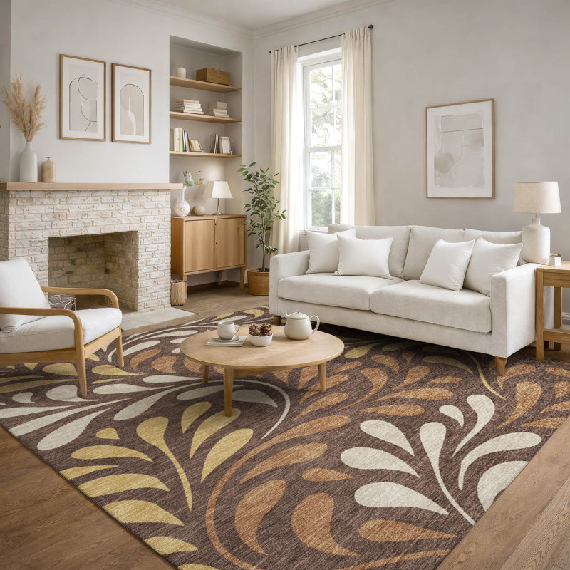 Premium Machine Washable Mayfield AMF2411 Floral Rug, Fudge, 9' x 12'
