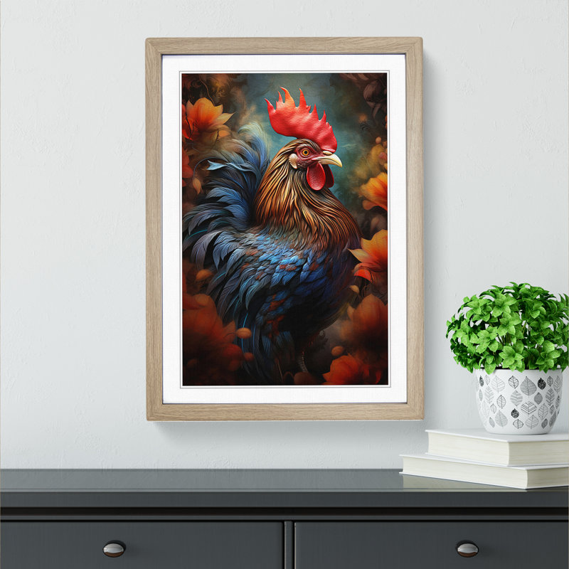 Rooster Digital - Single Picture Frame Print on Wood, 34cm H x 25cm W x 2cm D, Oak