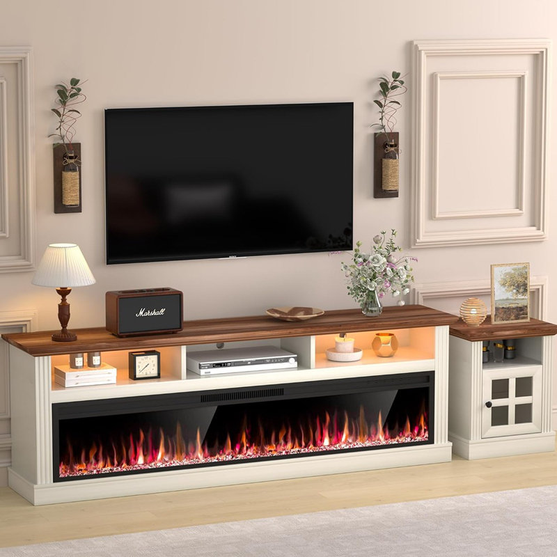 Fireplace Tv Stand For Tvs With Electric Fireplace, Entertainment Center,led Light Tv Consoles For Living Room,farmhouse Media Console Table