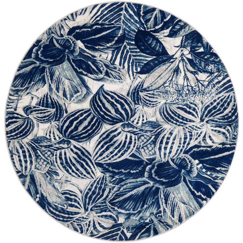 Tapis bleu marine à tissage unique, Rond 5 pi 3 po