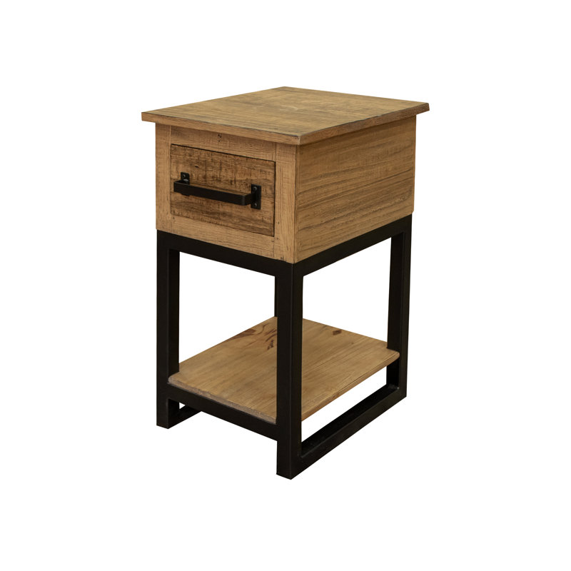 Table de bout avec rangement en bois massif Lener