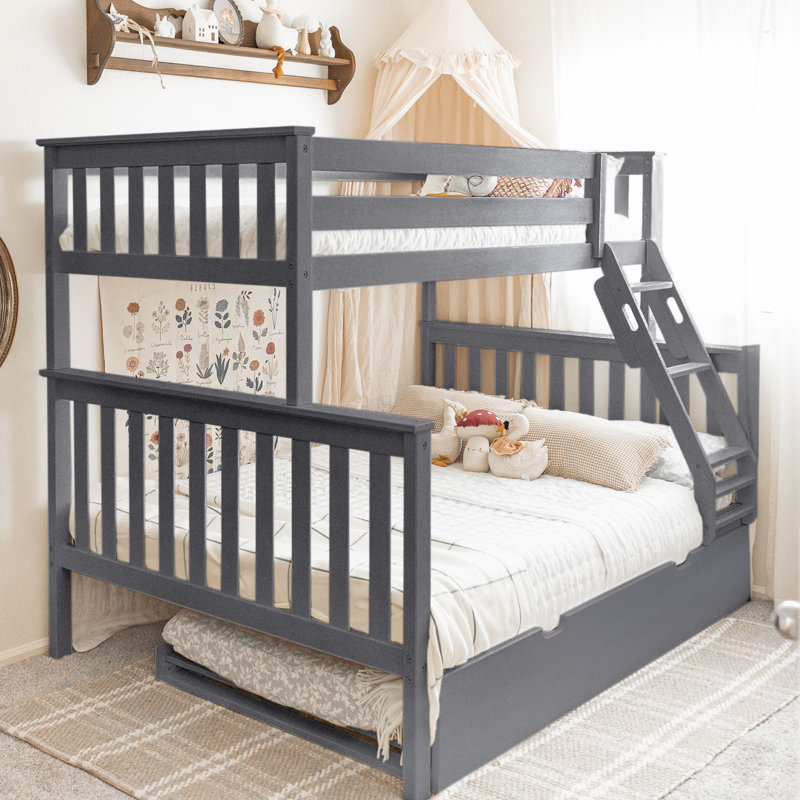 Bolles Kids Bunk Bed with Trundle, Grey, Twin over Twin