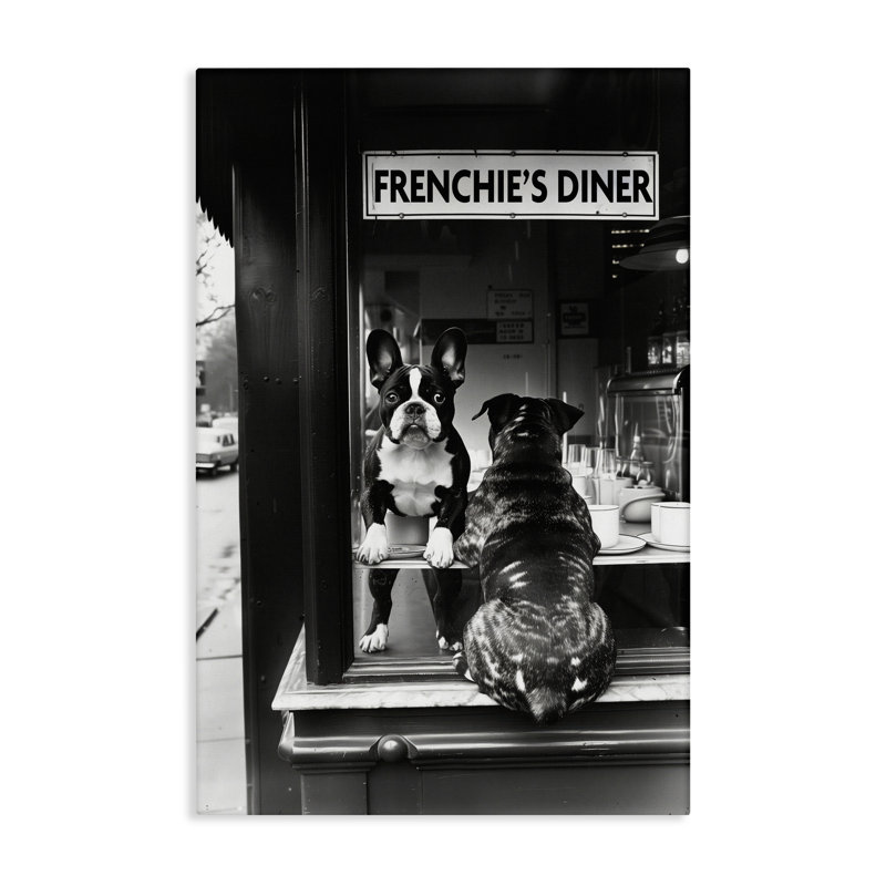 Toile vue de la fenêtre Frenchie's Diner, conception par Annabelle Hall, H 30 po x l 20 po