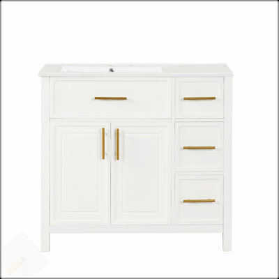 Meuble-lavabo 36 po avec comptoir de lavabo, rangement spacieux, deux portes et trois tiroirs pour salle de bain moderne