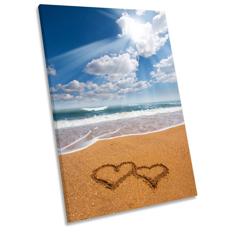 Love Hearts Sand Beach - Wrapped Canvas Print, 45.7cm H x 30.5cm W