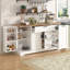 Buffet de rangement multifonctionnel, table de salle à manger extensible, tablettes réglables, support coulissant à 3 niveaux, îlot de cuisine pour la cuisine, la salle à manger et le salon (blanc)-1253771441