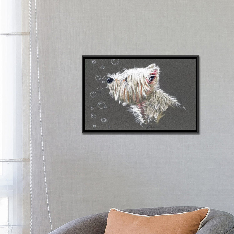 Westie Bubbles par Jennifer Redstreake - impression sur toile tendue, H 18 po x l 26 po x P 1,5 po, Toile avec cadre noir