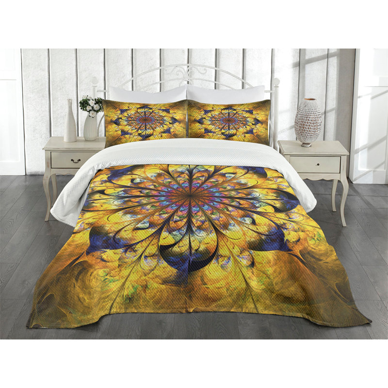 Blue King Size Polyester Bedspread Set with Mandala Design