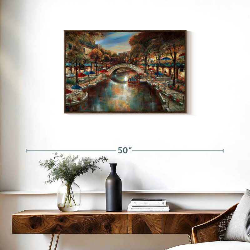 Soirée sur le canal, Cadre flottant noyer, 31 po x 21 po