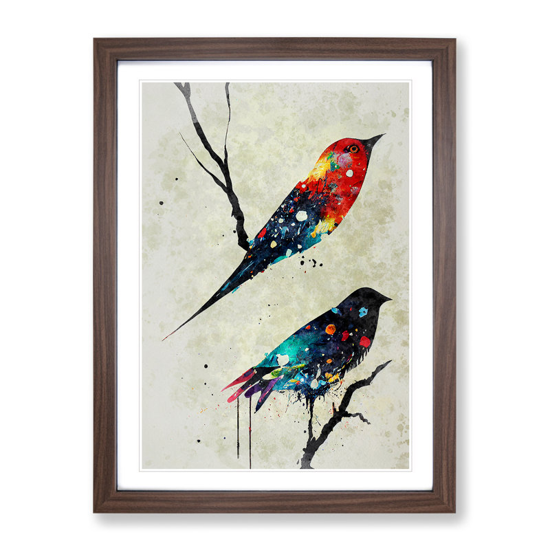 Dripping Bird No.6 Abstract 1 Piece Single Picture Frame Wall Art, 34cm H x 25cm W x 2cm D, Walnut