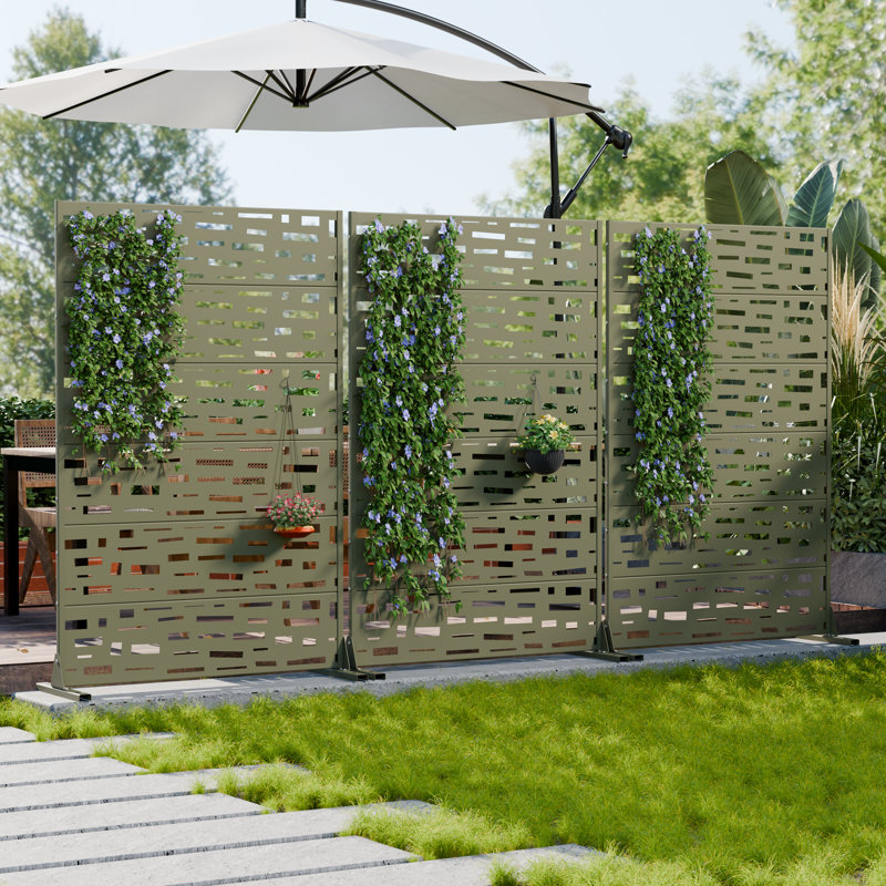 H 72 po x l 47 po x P 16 po avec écran d'intimité en métal et panneau de clôture en treillis pour terrasse, Gris olive