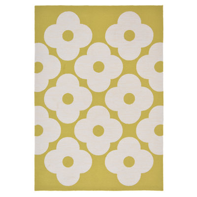 Hand Hooked Floral Area Rug in Dandelion/White