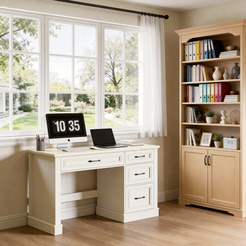 Farmhouse 47" Executive Desk With File Drawer, White