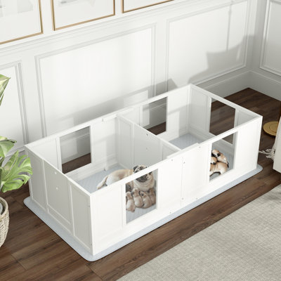 Whelping Box For Dogs, Waterproof Pad Included, Clear Panels Observation, Adjustable Entrance, Double Room Design, Non-Slip Surface, Small Dogs Dog Wi