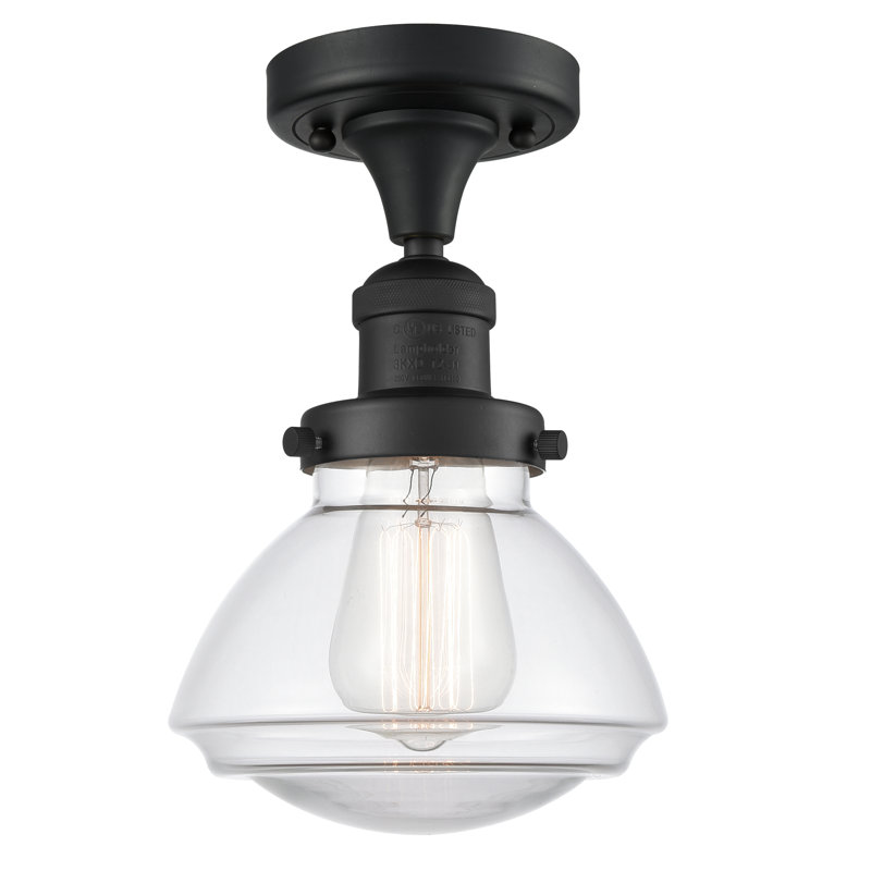 Chesterville Glass Semi Flush Mount, Matte Black, Clear, 6 Watt Vintage LED Bulb