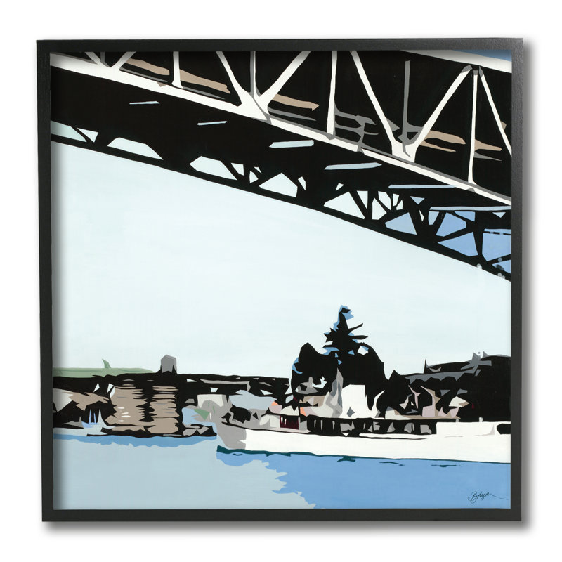 Navire passant sous le pont Abstraction à bord doux, Cadre noir, H 12 po x l 12 po x P 1,5 po