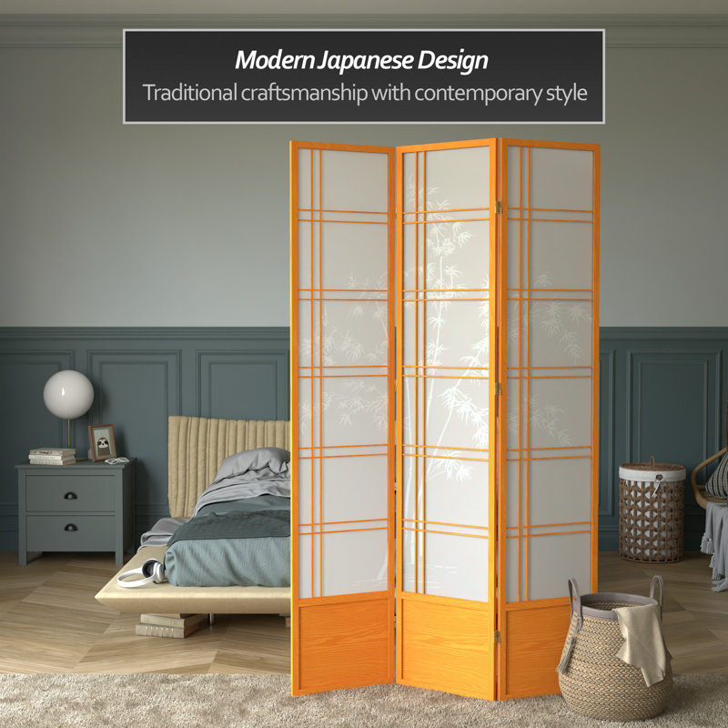 Keitez 83.5'' H Solid Wood Folding Room Divider, 3 Panels, Honey