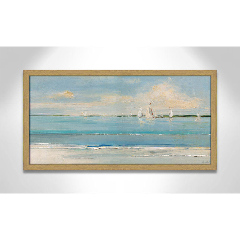 Windy Regatta Print par Sally Swatland, L 25 po x H 13 po, Impression encadrée, Grain de bois naturel