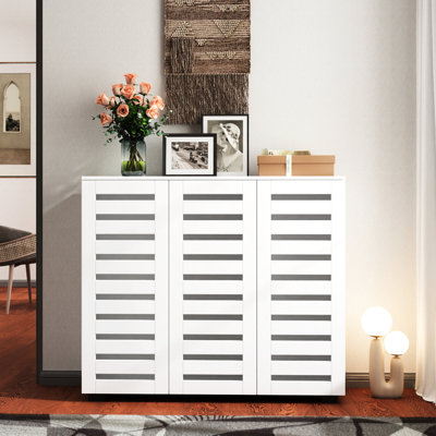 Shoe Cabinet, 5-Tier Shoe Storage Cabinet With Adjustable Shelves, Wooden Shoe Rack Organizer With Louvered Doors For Entryway, Hallway, Bedroom, Closet, Living Room