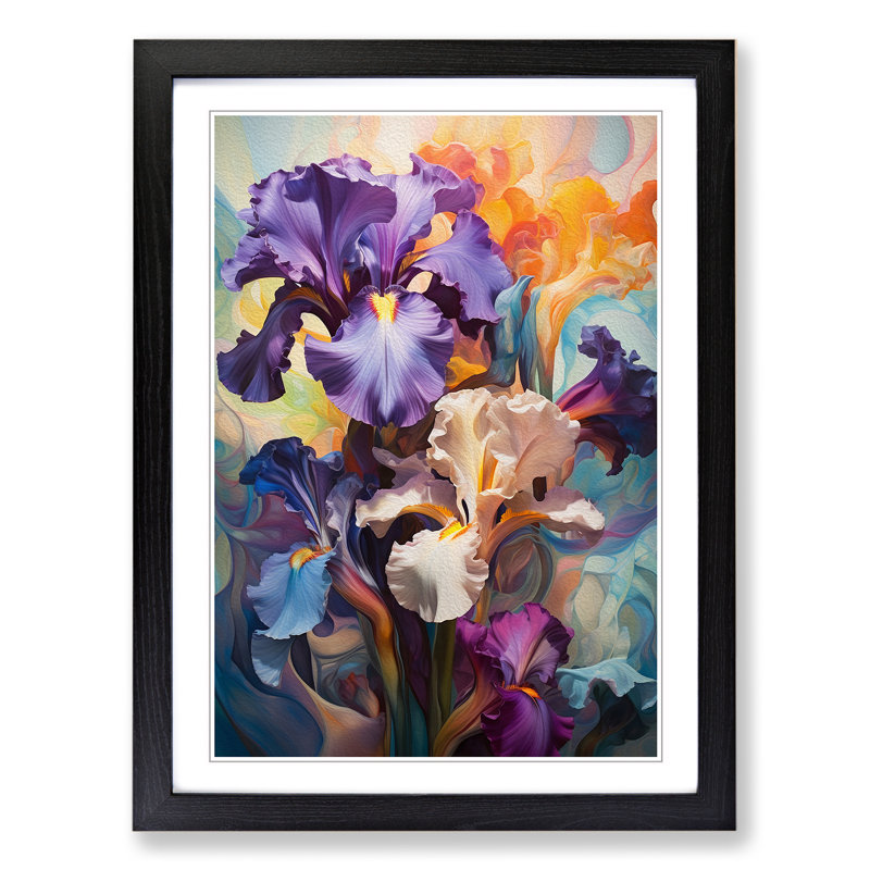 Iris Flower Contemporary No.2 - Framed Print, 46cm H x 34cm W x 2cm D, Black