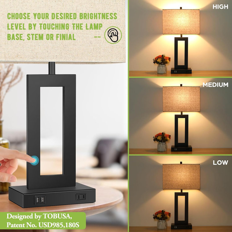 Lampe de bureau en métal avec prise USB, Beige