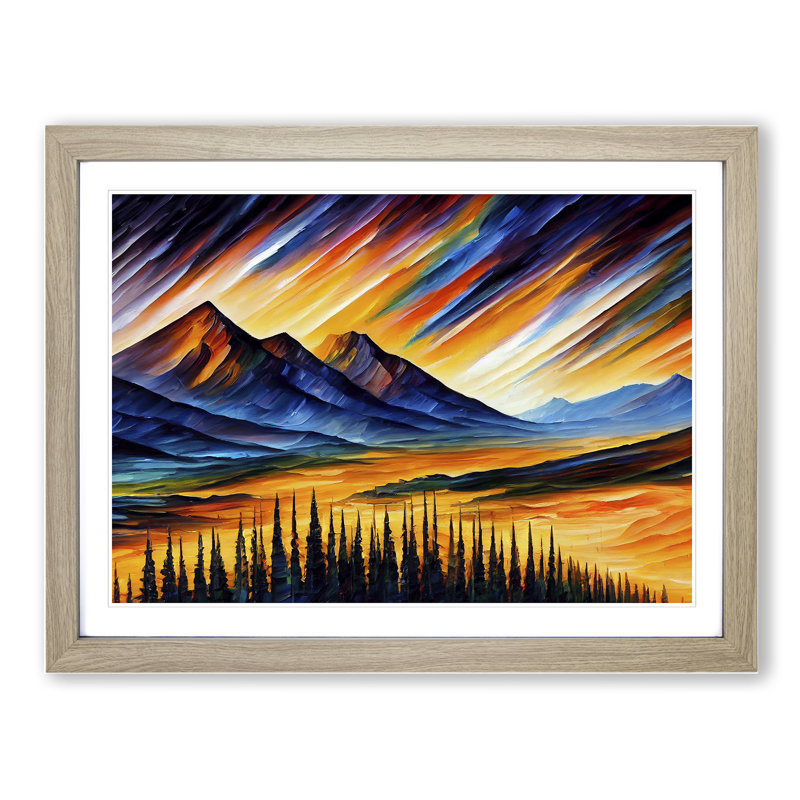 Mountains Scene Vol.2 Abstract - Framed Print, 46cm H x 64cm W x 2cm D, Oak Framed