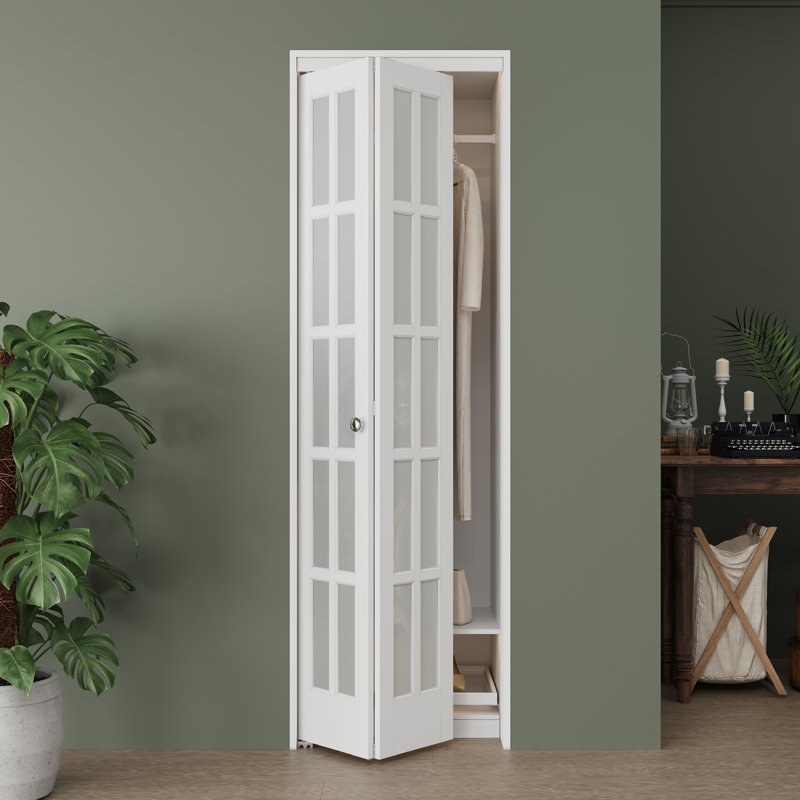 Porte pliante en verre givré à finition française avec trousse de quincaillerie, 24 po x 80 po 