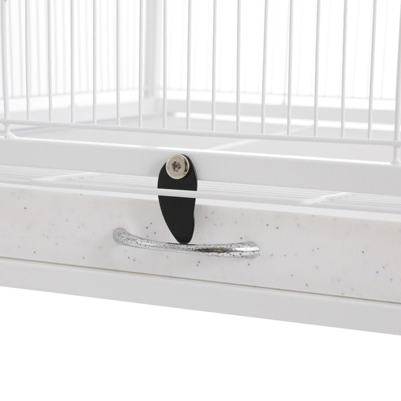 Cage à oiseaux roulante avec support, cage à oiseaux en métal sur roulettes, Blanc