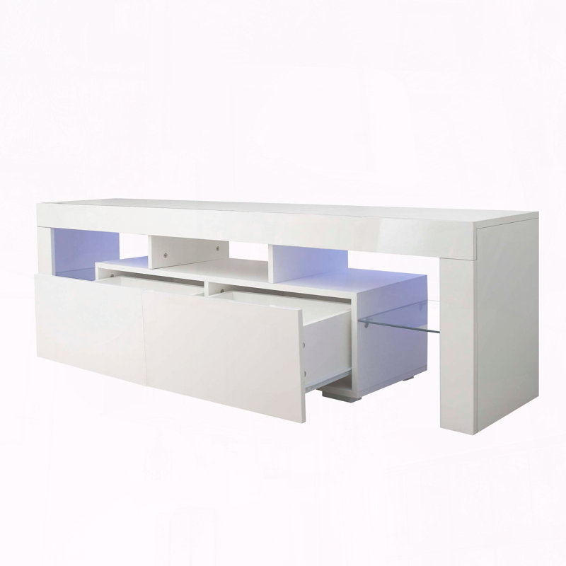 Meuble télé moderne à DEL avec télécommande, Blanc