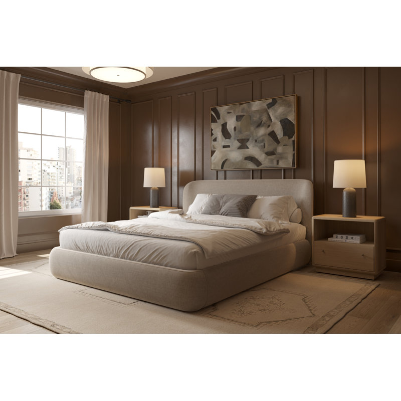 Upholstered Platform Bed with Storage Lift-Up Mechanism, Performance Fabric, Beige, King