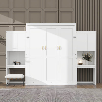 Grand lit escamotable avec bureau, coiffeuse et armoires