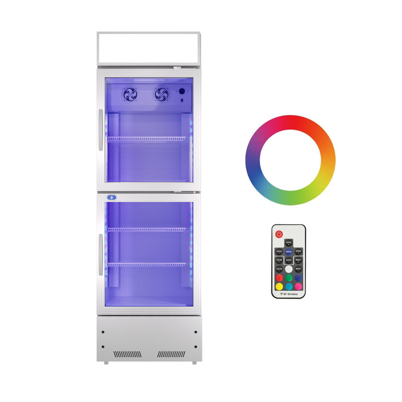 Commercial Display Beverage Refrigerator 2 Glass Door Merchandiser Fridge, Beverage Cooler with LED Lighting, 10.9 Cubic Ft., ETL Approved, Silver