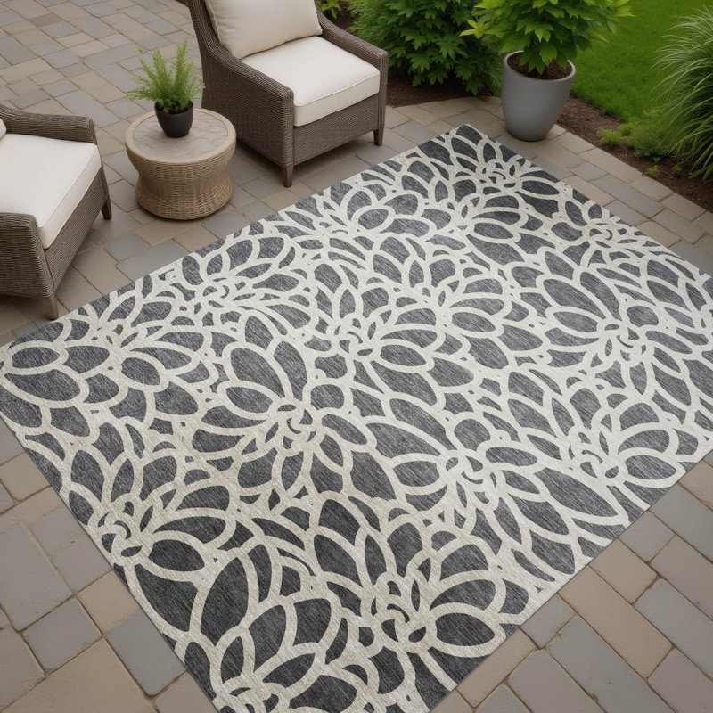 Machine Washable Indoor/Outdoor Lanphear ACN2412 Botanical Rug, Rectangle 5' x 7'6"
