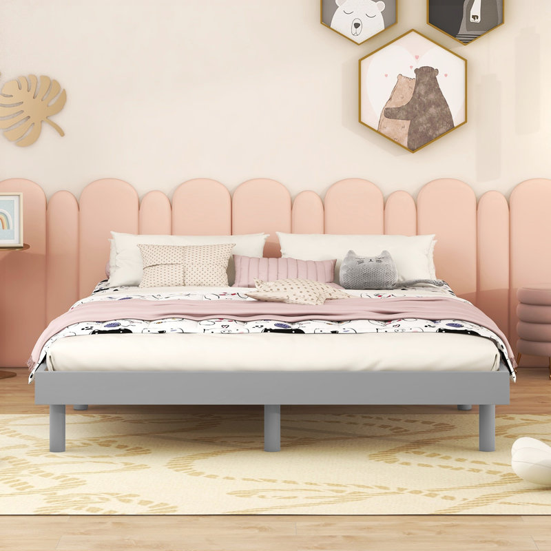 Structure de lit plateforme moderne flottante de couleur grise, Lit double, Gris
