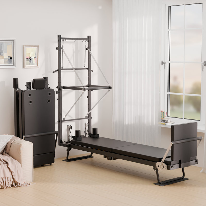 Foldable Pilates Reformer With Tower, Dual Resistance Pilates Machine For Home & Gym Use, Suitable For Beginners & Advanced Users, Black