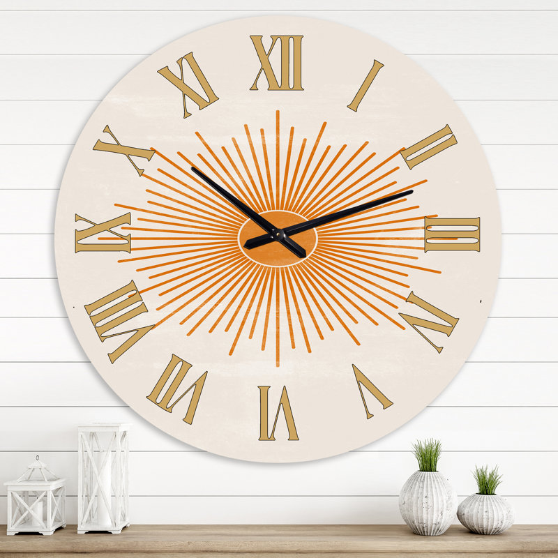 Orange Sun Print II - horloge murale moderne, Surdimensionné