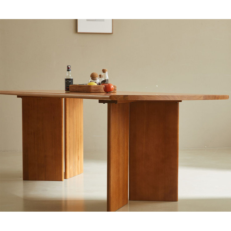 Cherry Wood Color Rectangular Solid Wood Dining Table, 29.53"H x 70.87"L x 31.5"W