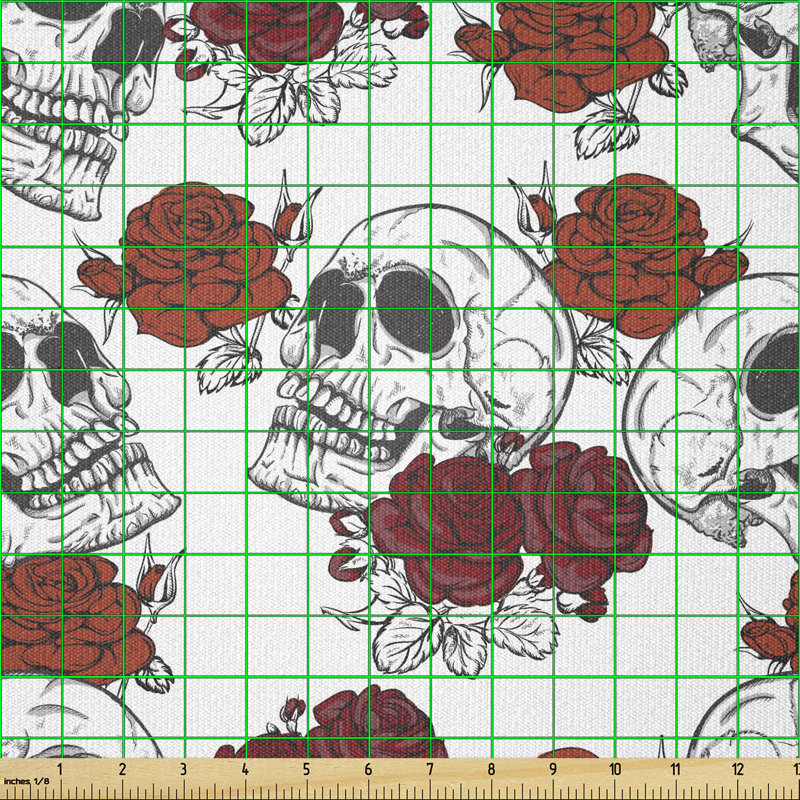 Arwood Gothic Dead Head Skeleton with Roses Halloween Spooky Trippy Romantic Multi-Purpose Fabric