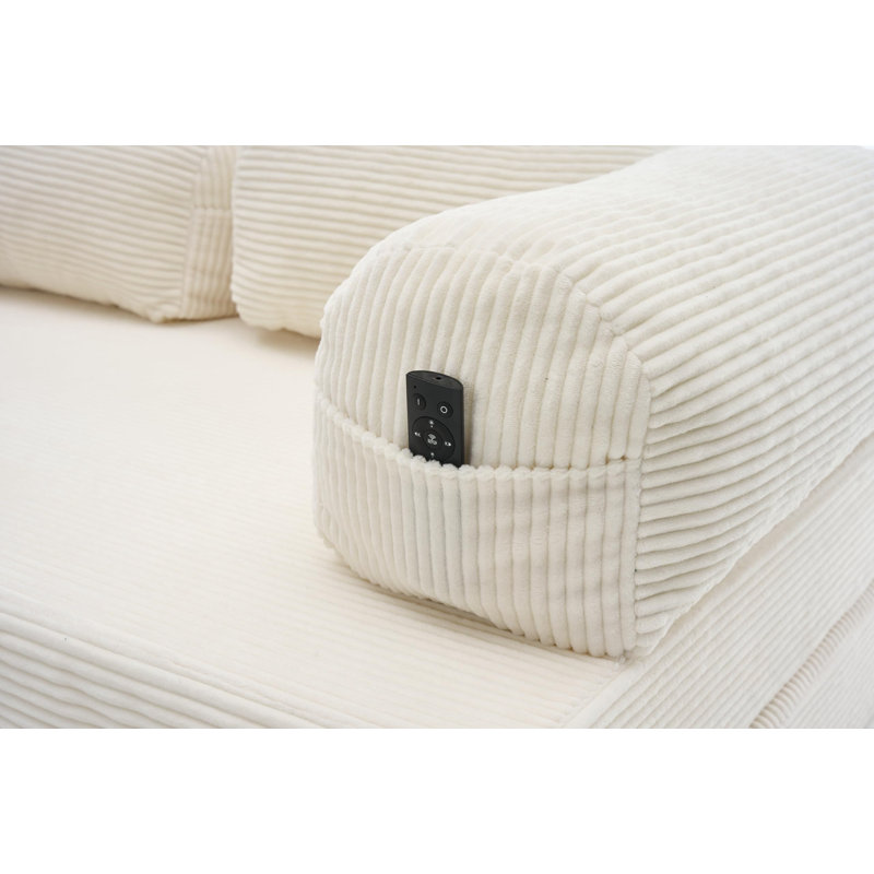 Canapé-lit 4 en 1 en velours côtelé Futur, chaise longue pliable avec coussin en mousse, canapé-lit compact pour petits espaces, beige