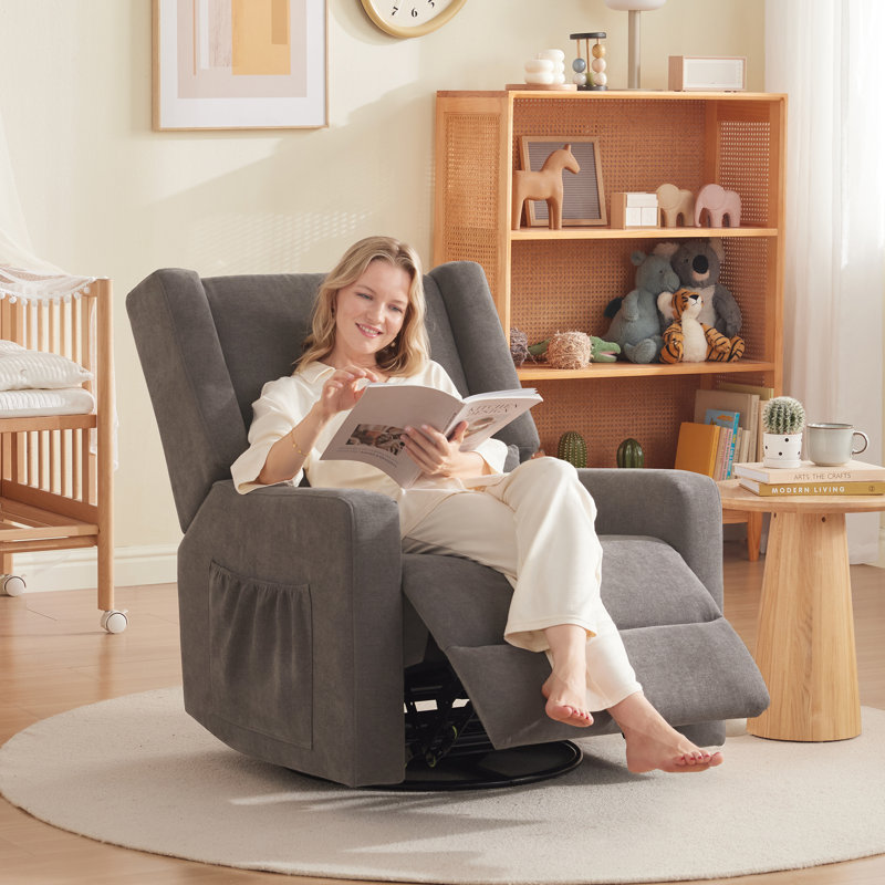 Fauteuil inclinable et oscillant pivotant en chenille de 32,8 po de large Tucker, Brun