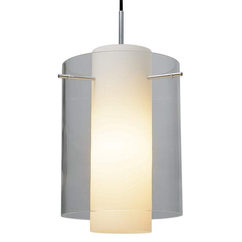 Luminaire suspendu cylindrique simple 1 lumière Rome, Transparent, Fluocompacte GU24, Chrome