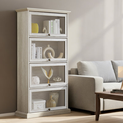 Vitrine rétro à quatre niveaux avec portes en verre rabattables