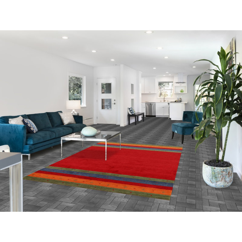 Tapis oriental rayé rouge Gabbeh 8